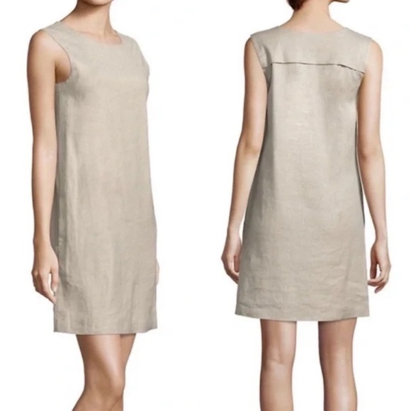 THEORY Size 6 Cream Didianne Tierra Wash
Sleeveless Shift Dress Linen Pockets - Picture 1 of 7